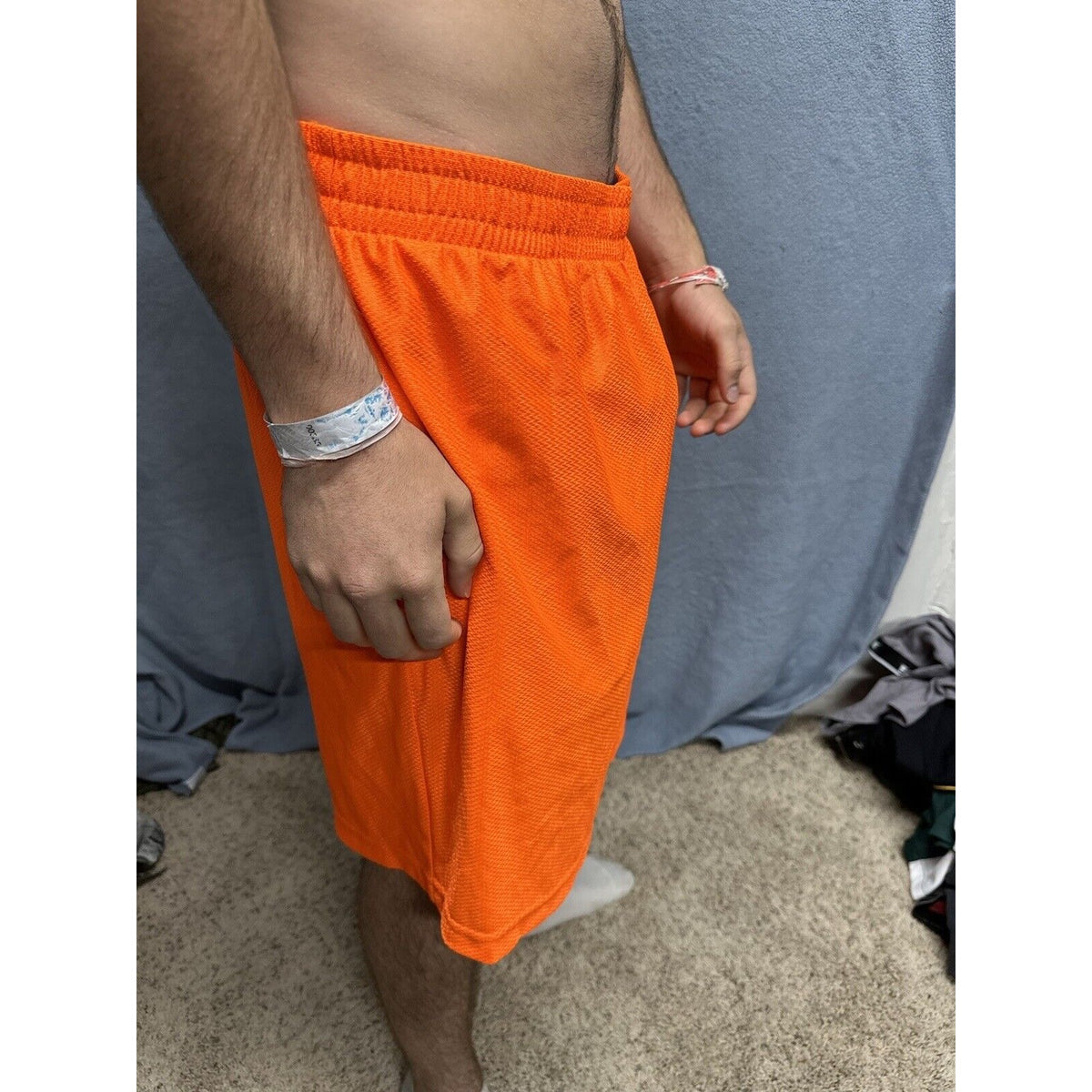 Men’s Neon Orange Starter Medium Athletic Shorts With  Pockets