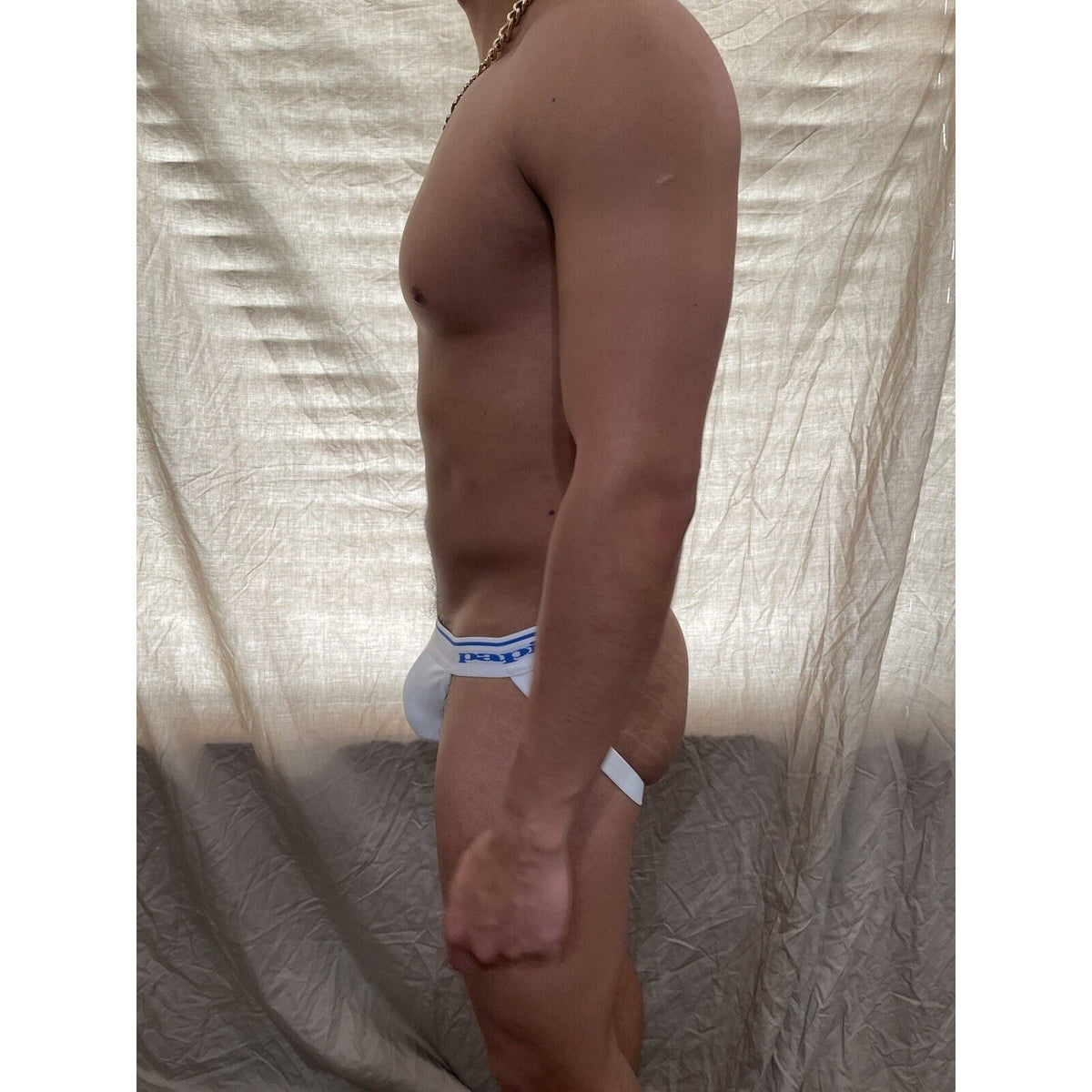 men's white papi blue label cotton jock jockstrap athletic New UnWorn Medium