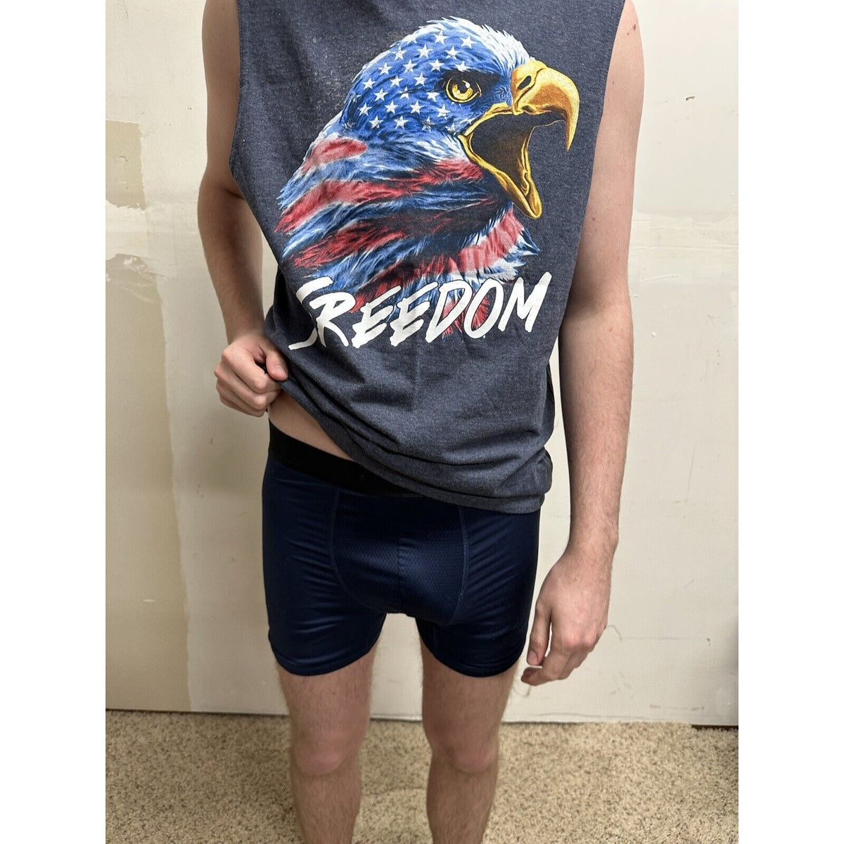 men’s gray faded glory medium muscle shirt freedom bald eagle