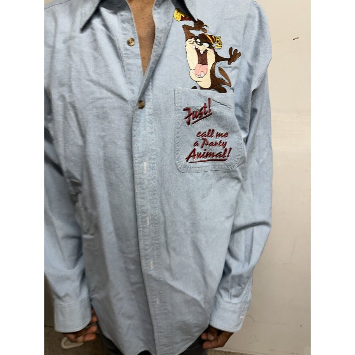 Men’s Large Warner bros Studio Store Long Sleeve Blue Tasmanian Devil Taz Party