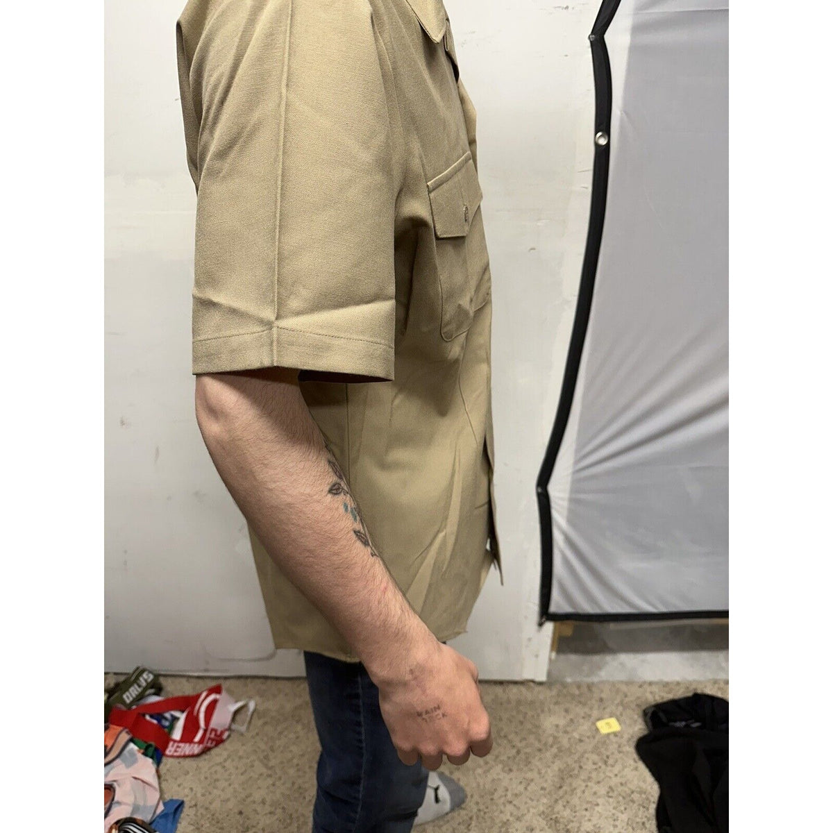 Men’s Military Usmc Flying Cross Large Button Up Uniform Khaki Shirt