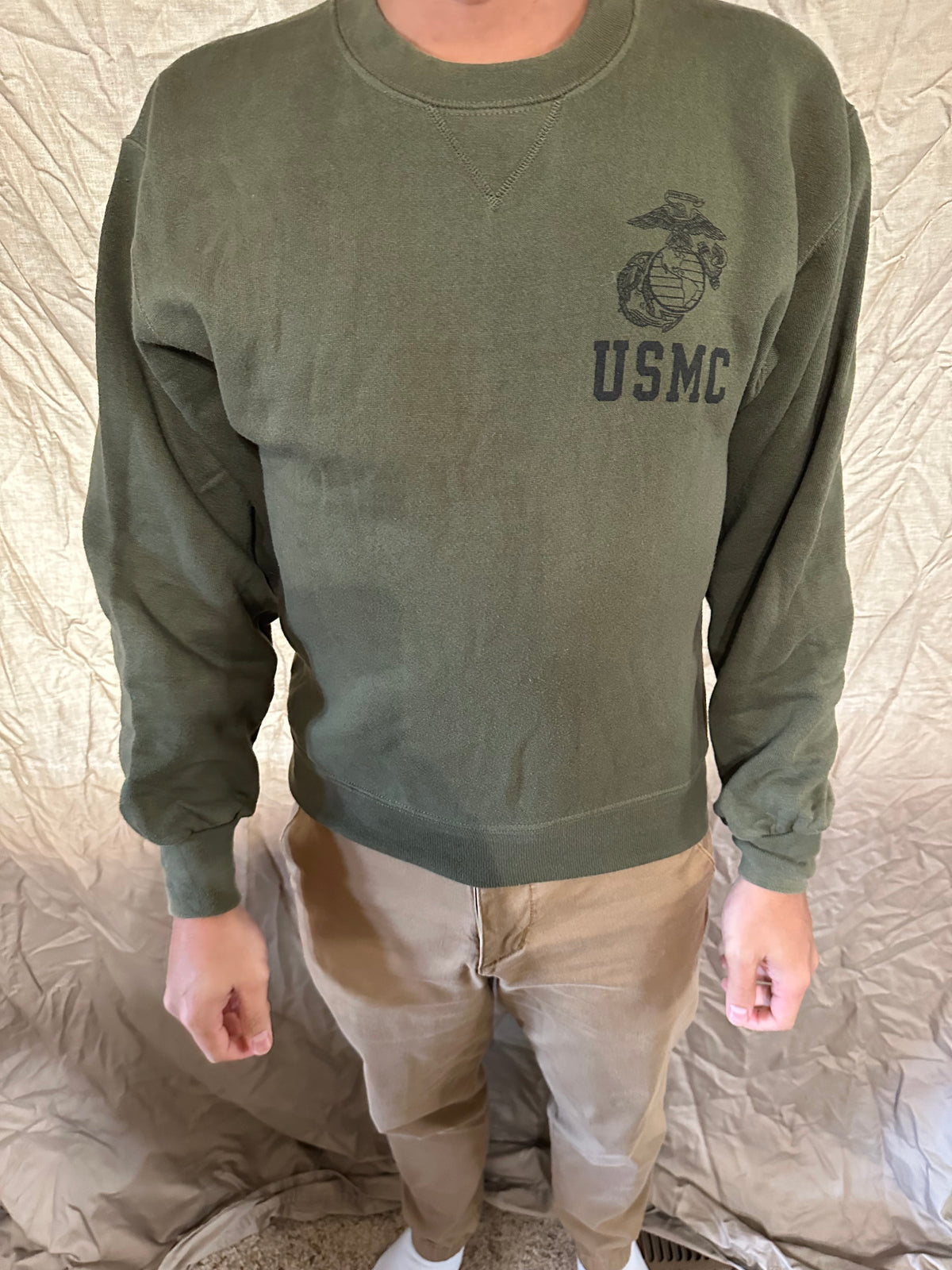 Men’s soffe size small Usmc marine corps pullover athletic sweater darker green