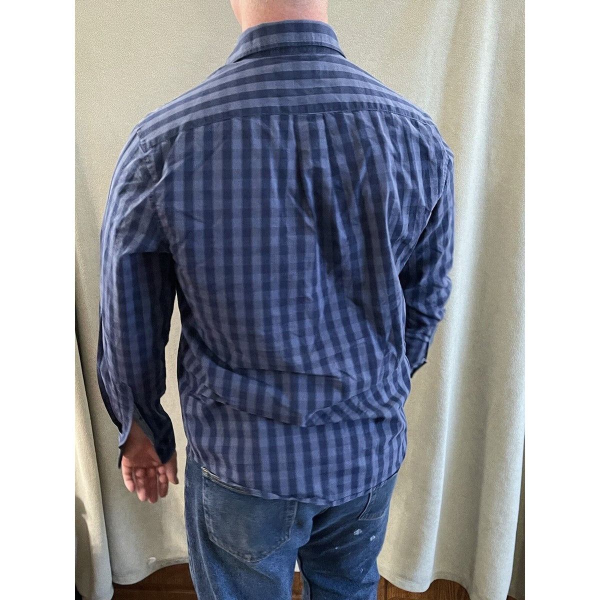 US Polo Assn men long slv Plaid BLUE Button-Front SHIRT stretch cotton