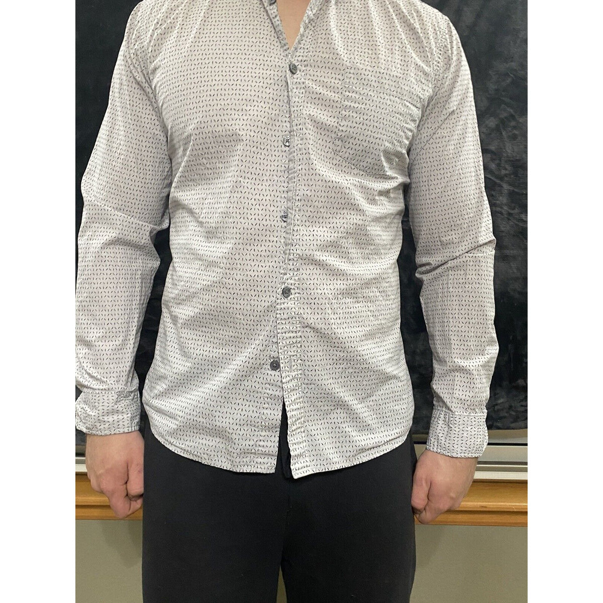 Mossimo Slim Fit Men’s Medium Gray with Black Confetti Button-down Long Sleeves