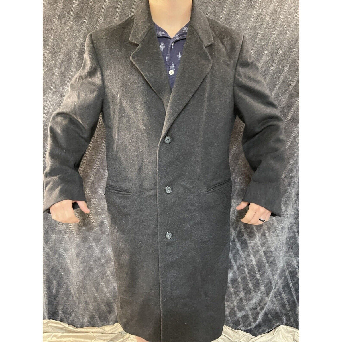 men’s today’s man brookcraft russian black wool poly cashmere coat