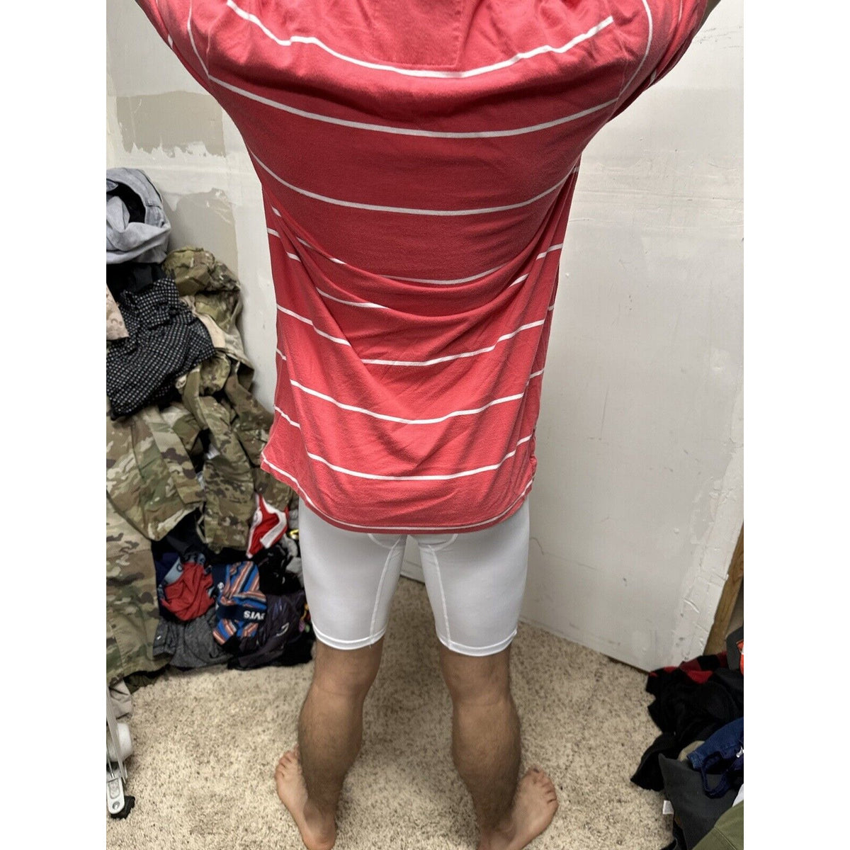 Men’s Vintage Fit American Eagle Polo Large Pink White Striped