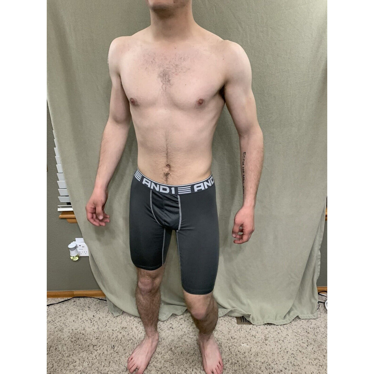 Men’s Gray With White Band Medium AND1 Compression Performance Boxer Briefs