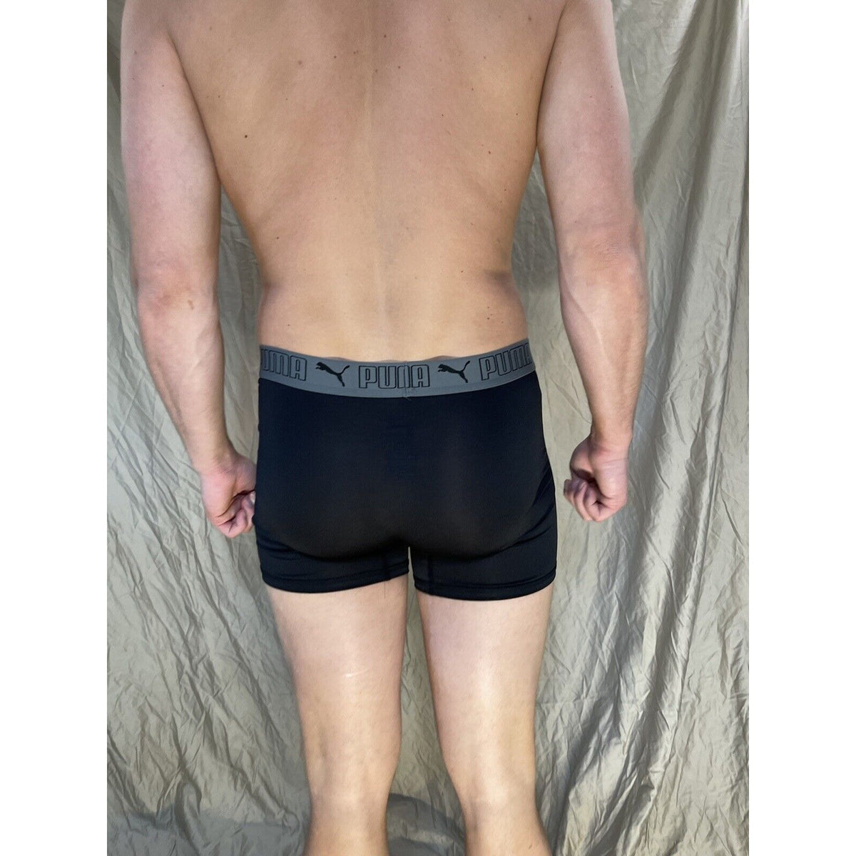 men's medium puma compression shorts black with gray band