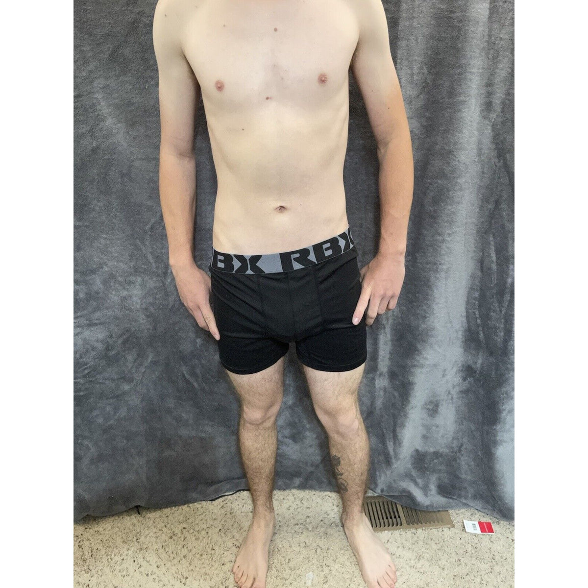 men's Black with  gray Band RBX large compression boxer briefs 10% spandex