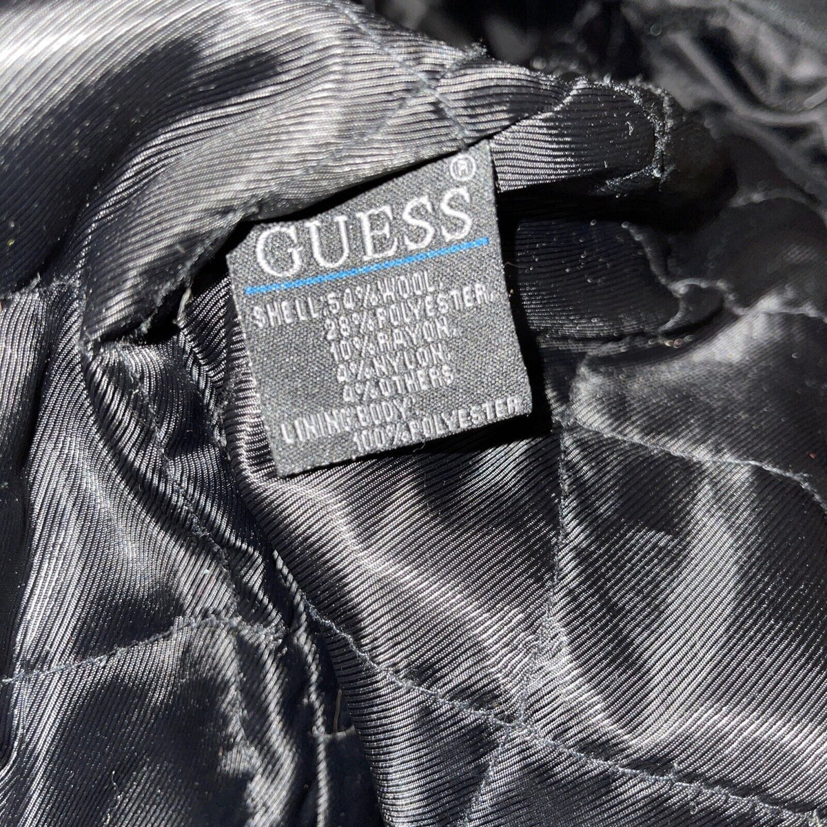 men's large guess jacket overcoat wool poly blend Black