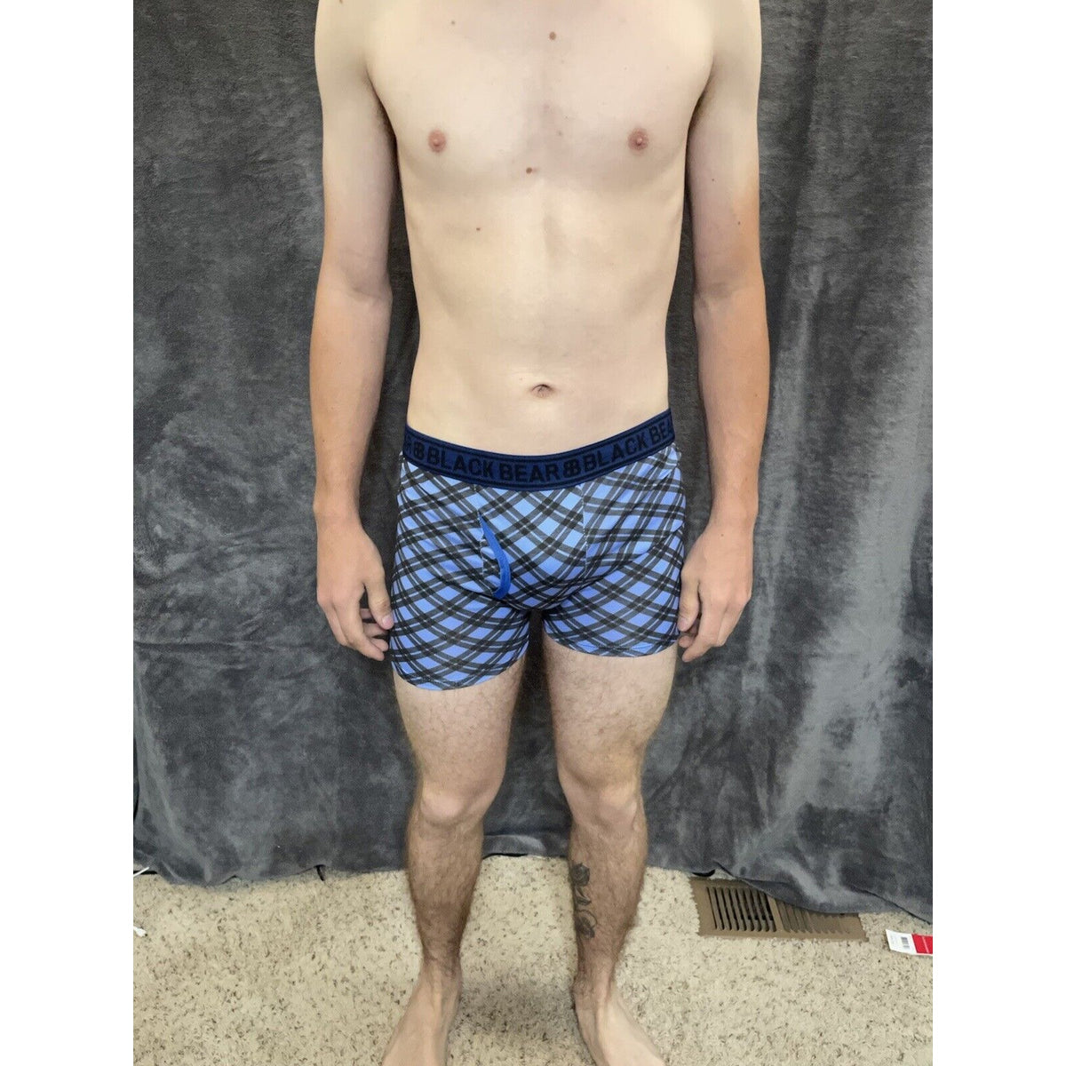 men's medium athletic trunk style black bear boxer brief Blue And Black Plaid