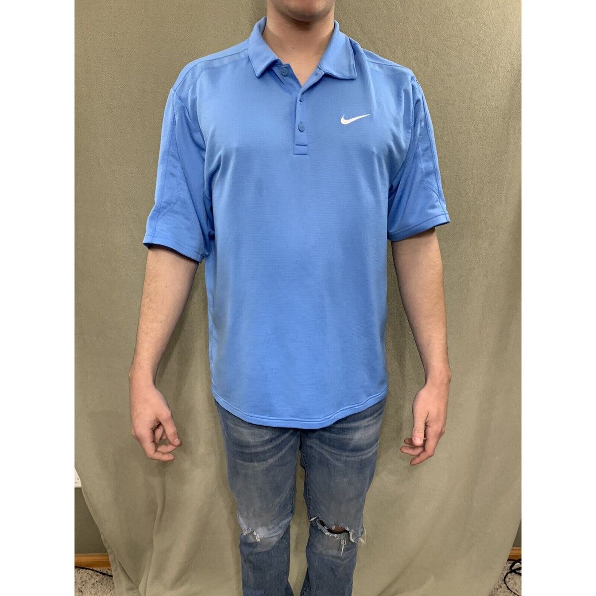 Nike Mens Large Golf Polo Blue Short Sleeve Shirt Dri Fit