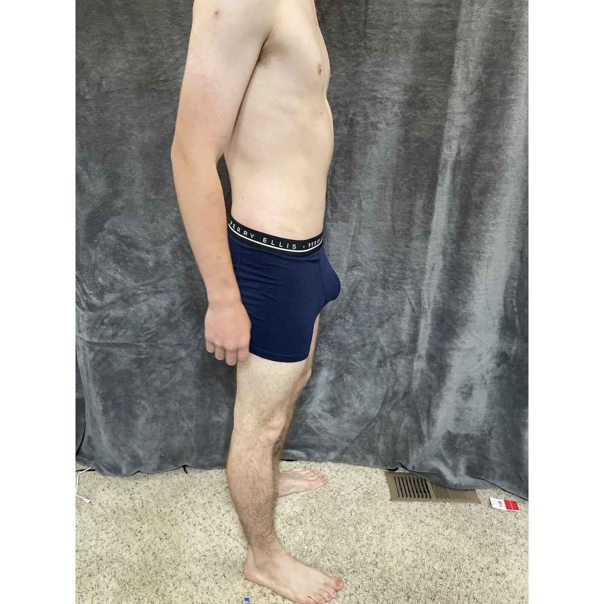 men's small perry ellis dark blue compression boxer brief 5% spandex