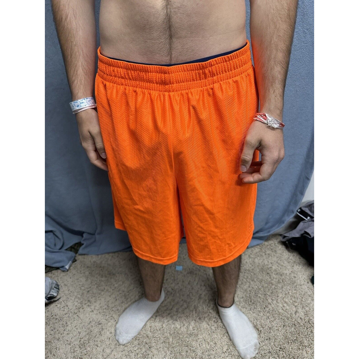 Men’s Neon Orange Starter Medium Athletic Shorts With  Pockets