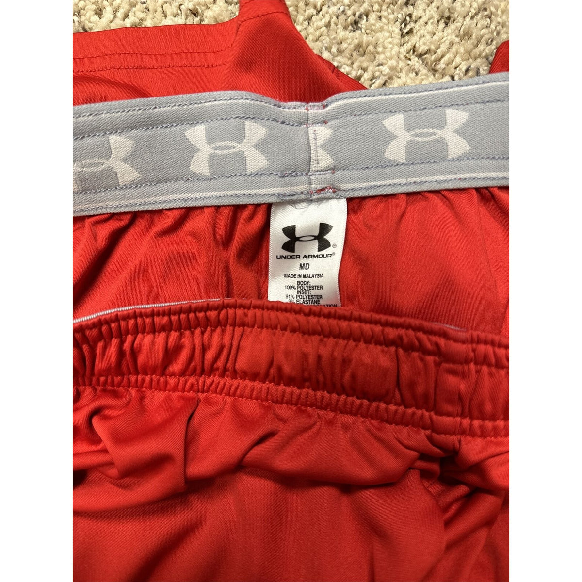 men’s medium under armour red and white athletic shorts
