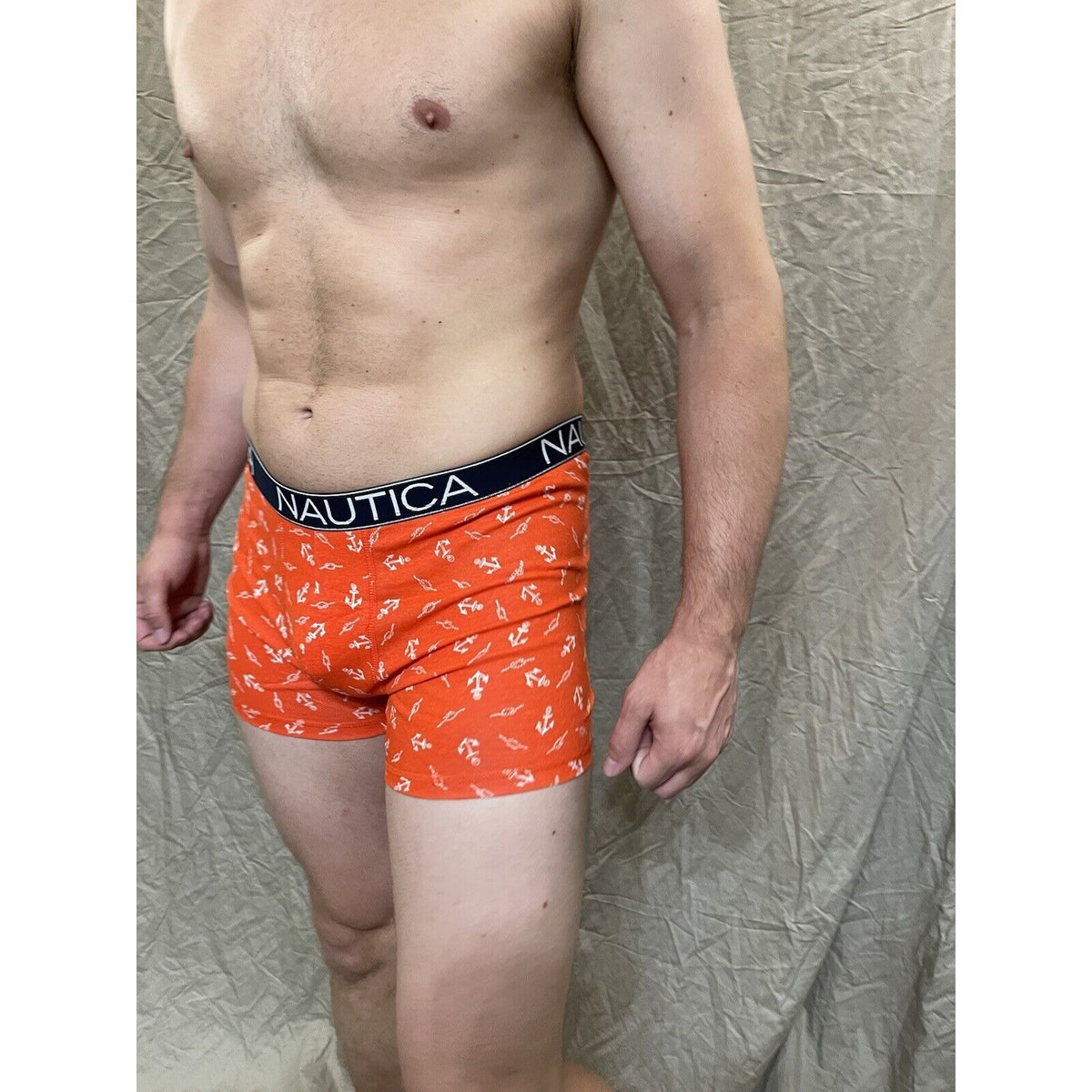 men's nautica 5% spandex boxer brief Orange Large With Anchors