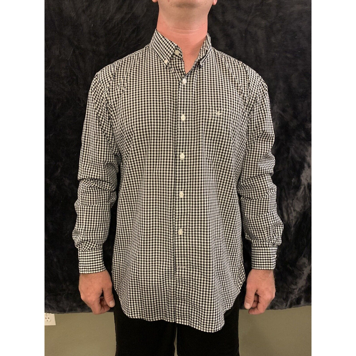 Mens Dockers Black Checkered Long Sleeve Button Front Dress Shirt XL MSRP - $55