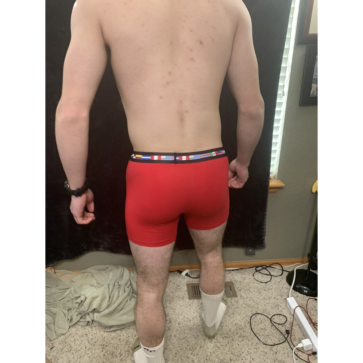 Men’s Papi Medium Boxer Briefs Red 5% Spandex