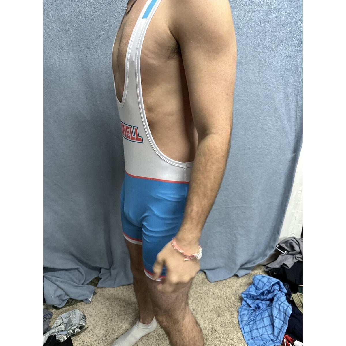 Men’s White And Blue Tauwell Wrestling Singlet Medium