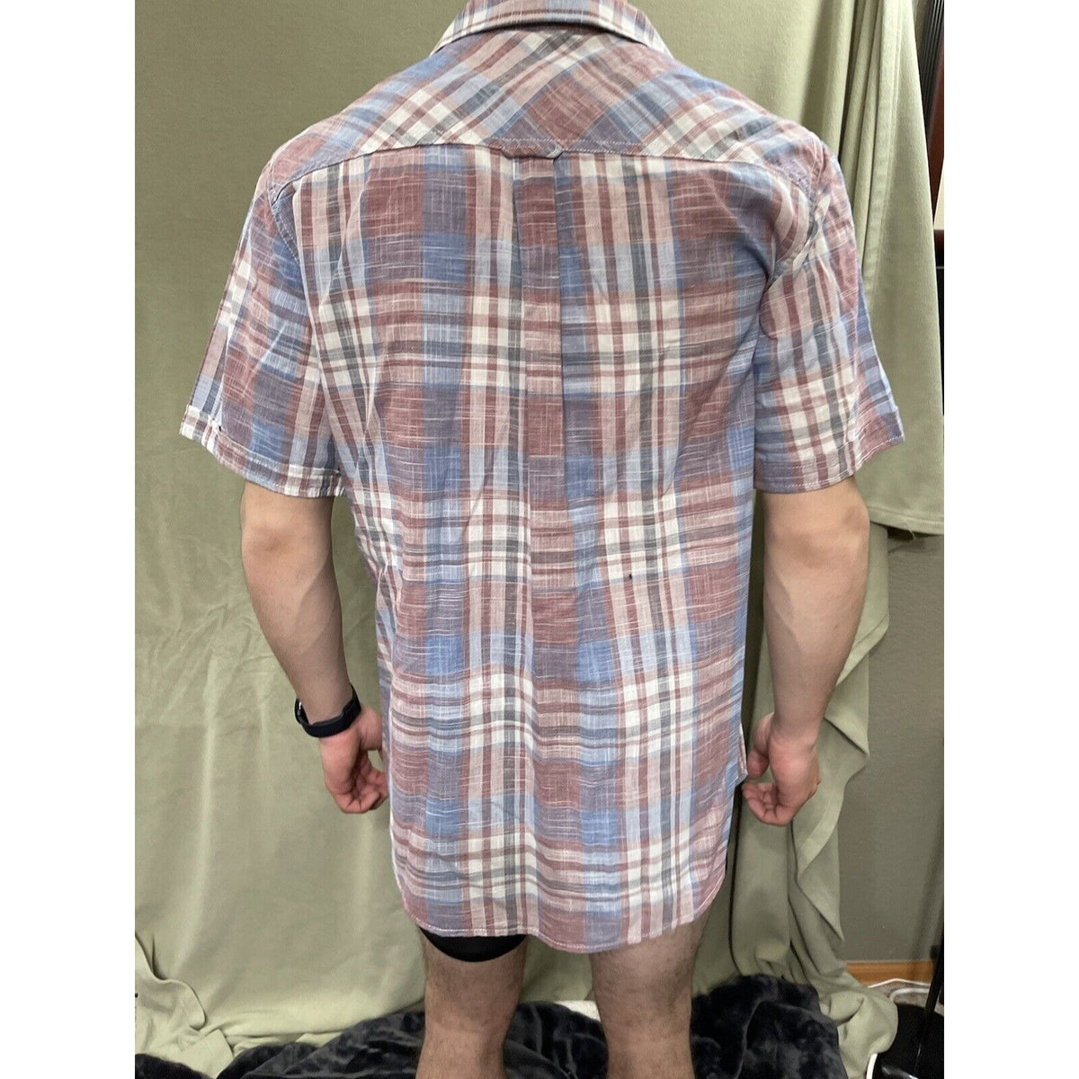 Original Weatherproof Vintage Men's Shirt Short Sleeve Button-Down Blue Plaid M