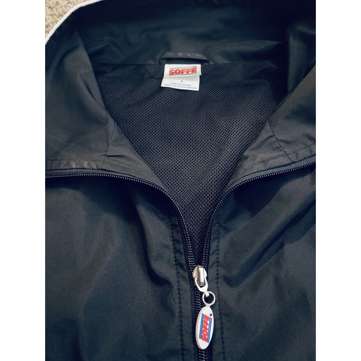 Soffe Men’s  Full Zip Polyester Track Jacket Black/White Large