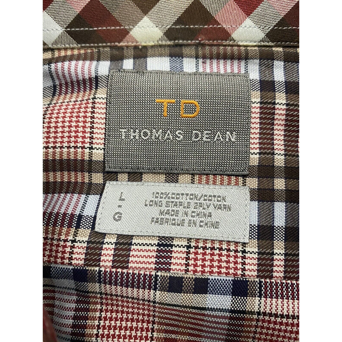Thomas Dean Men’s Large Red / Pink Plaid Button-down  Long Sleeves
