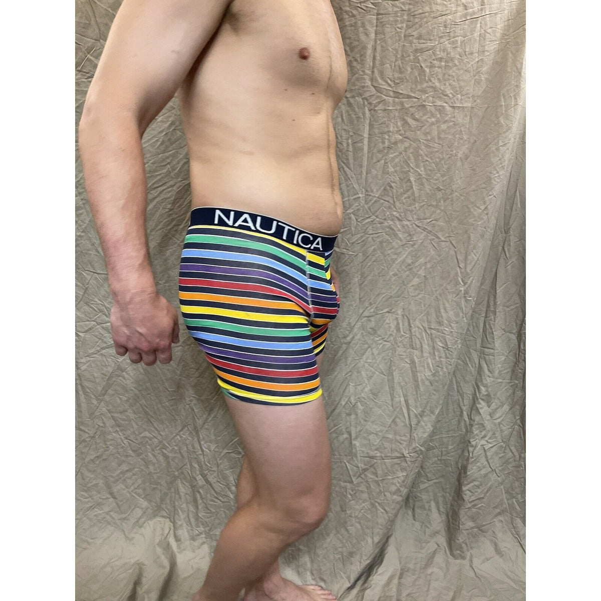 men's Rainbow Pride nautica 5% spandex boxer brief  Blue Medium