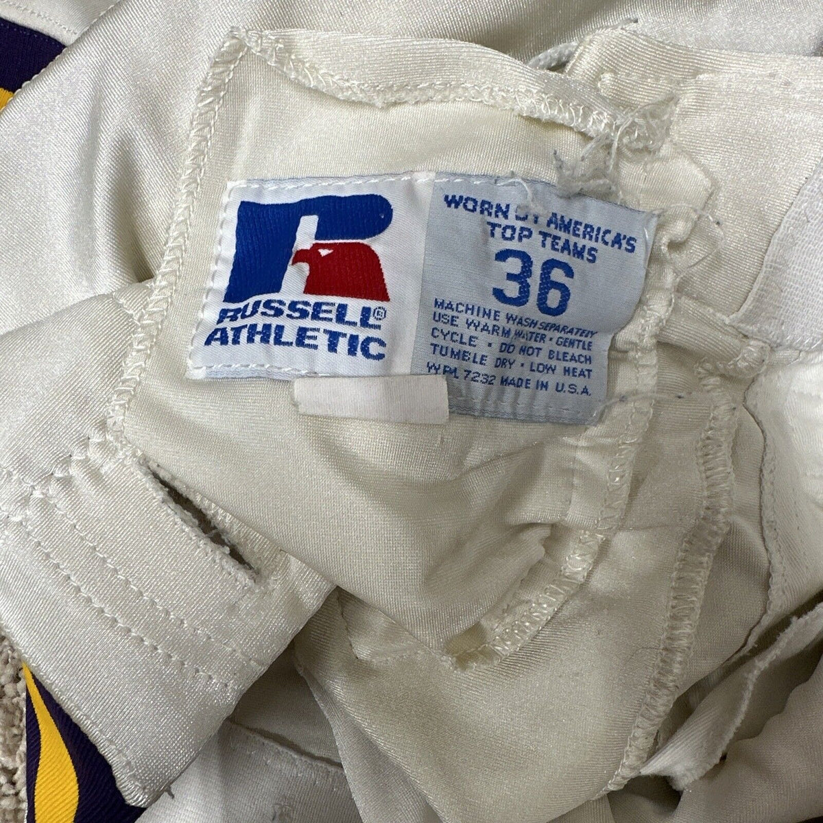Men’s White Russell Athletics Size 36 Football Pants Gold Purple