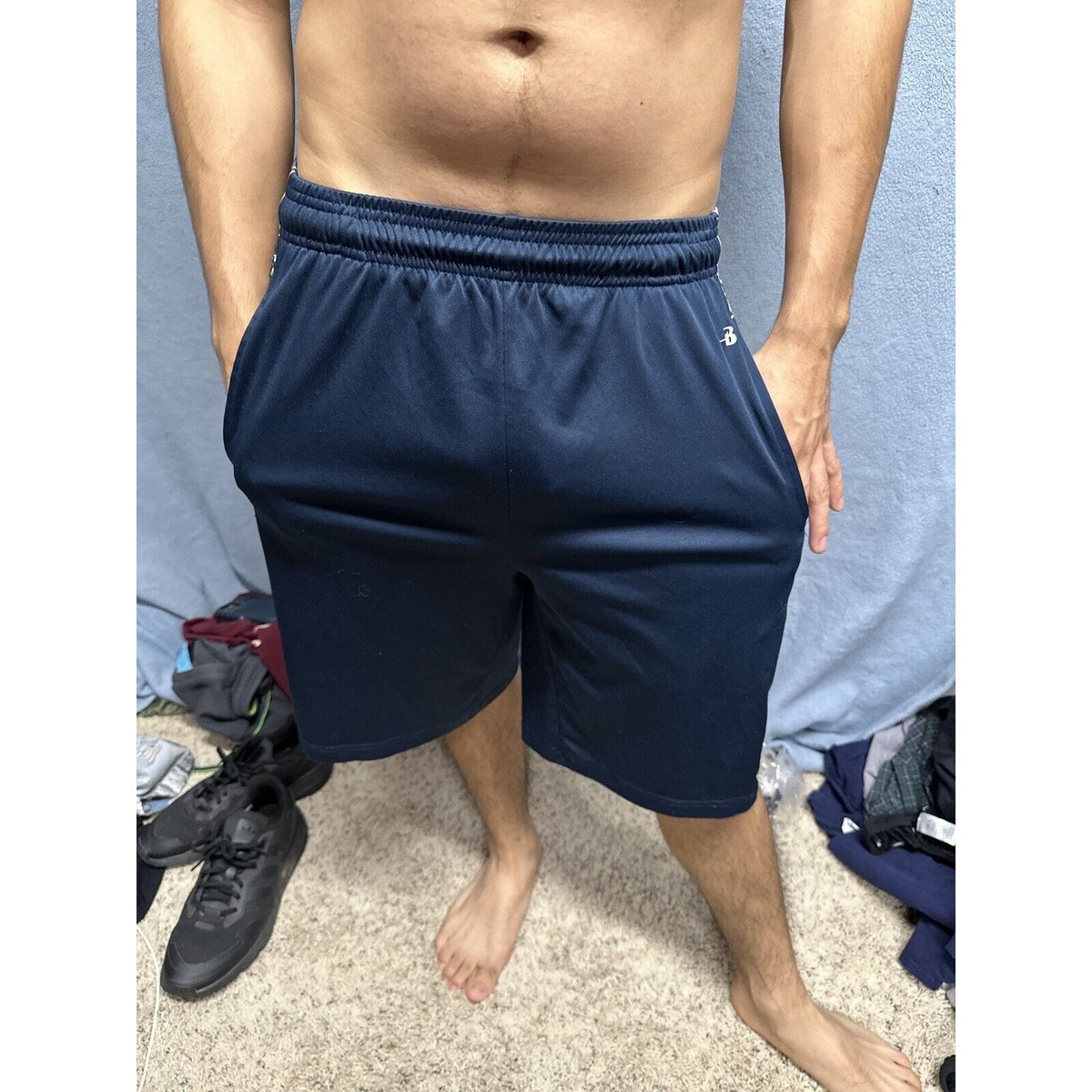 Men’s Badger Sport Small Dark Blue Camo Athletic Shorts With Pockets