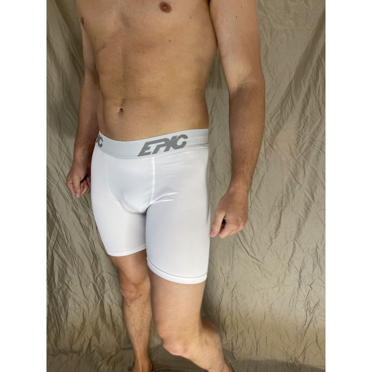 men's epic stretch white epicool compression shorts Large