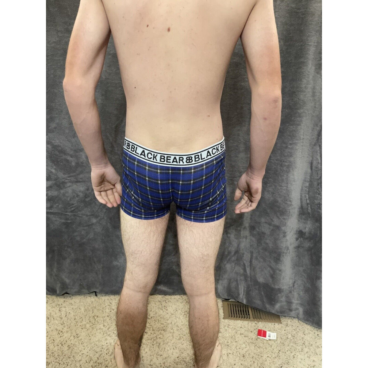 men's medium athletic trunk style black bear boxer brief Blue Black Plaid