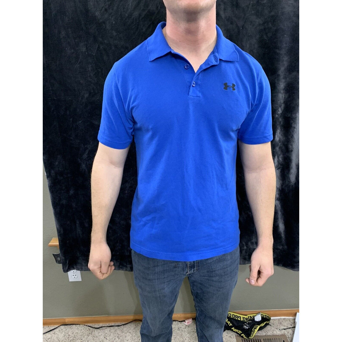 Men's Under Armour Loose Heat Gear Stretch S/S Polo Shirt Royal Blue Size Large