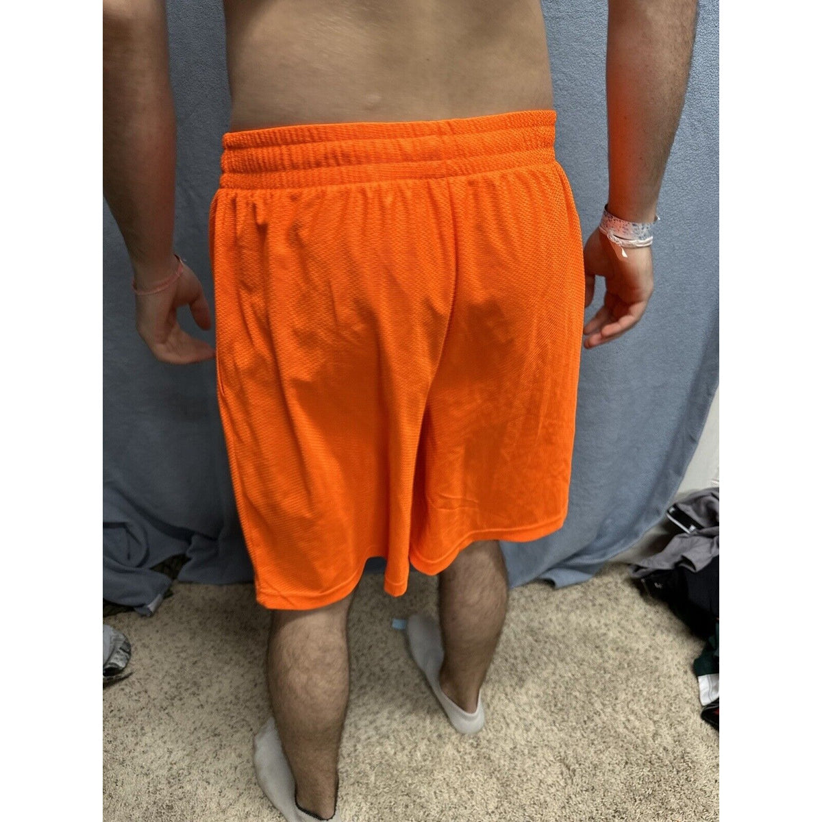Men’s Neon Orange Starter Medium Athletic Shorts With  Pockets