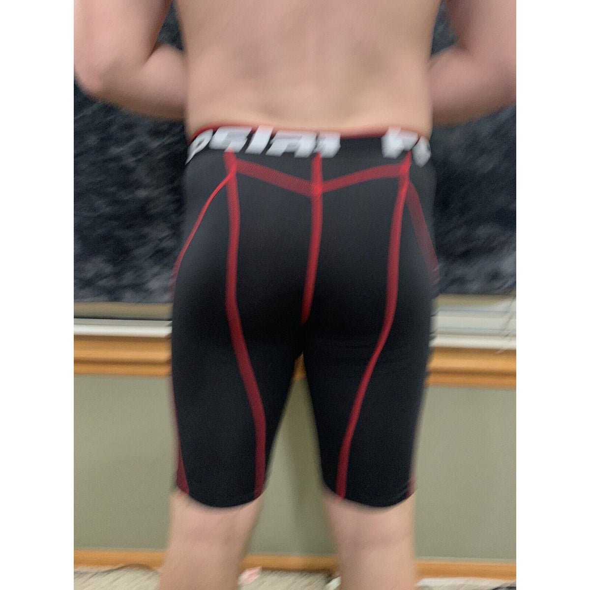 Men's Tesla Compression Running Cycling Performance Shorts Black Red XL