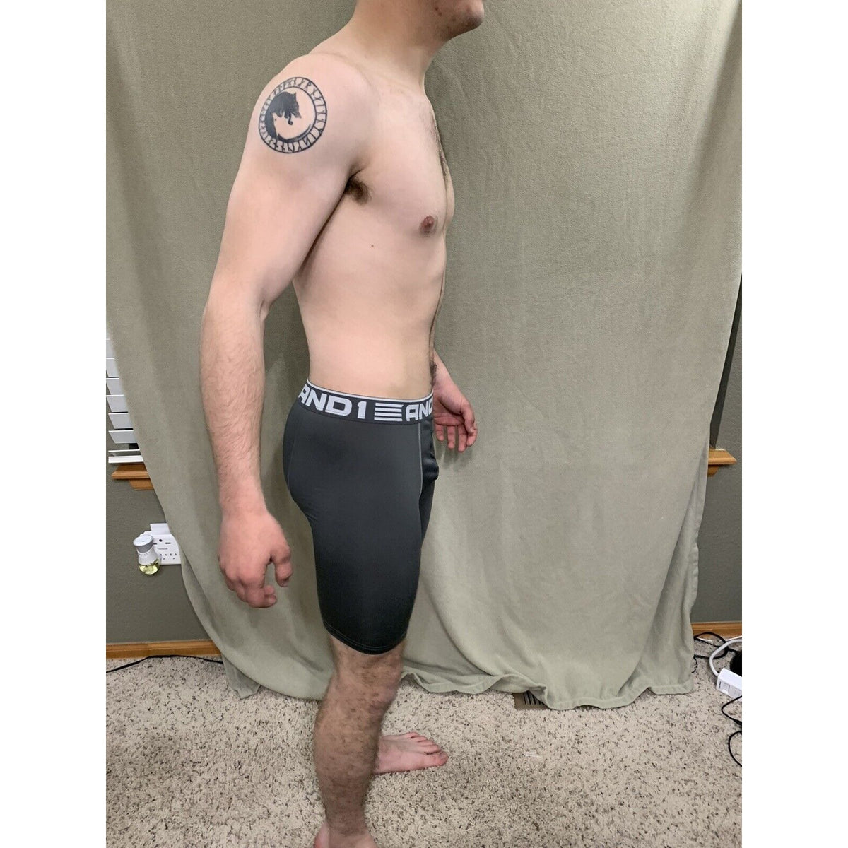 Men’s Gray With White Band Medium AND1 Compression Performance Boxer Briefs