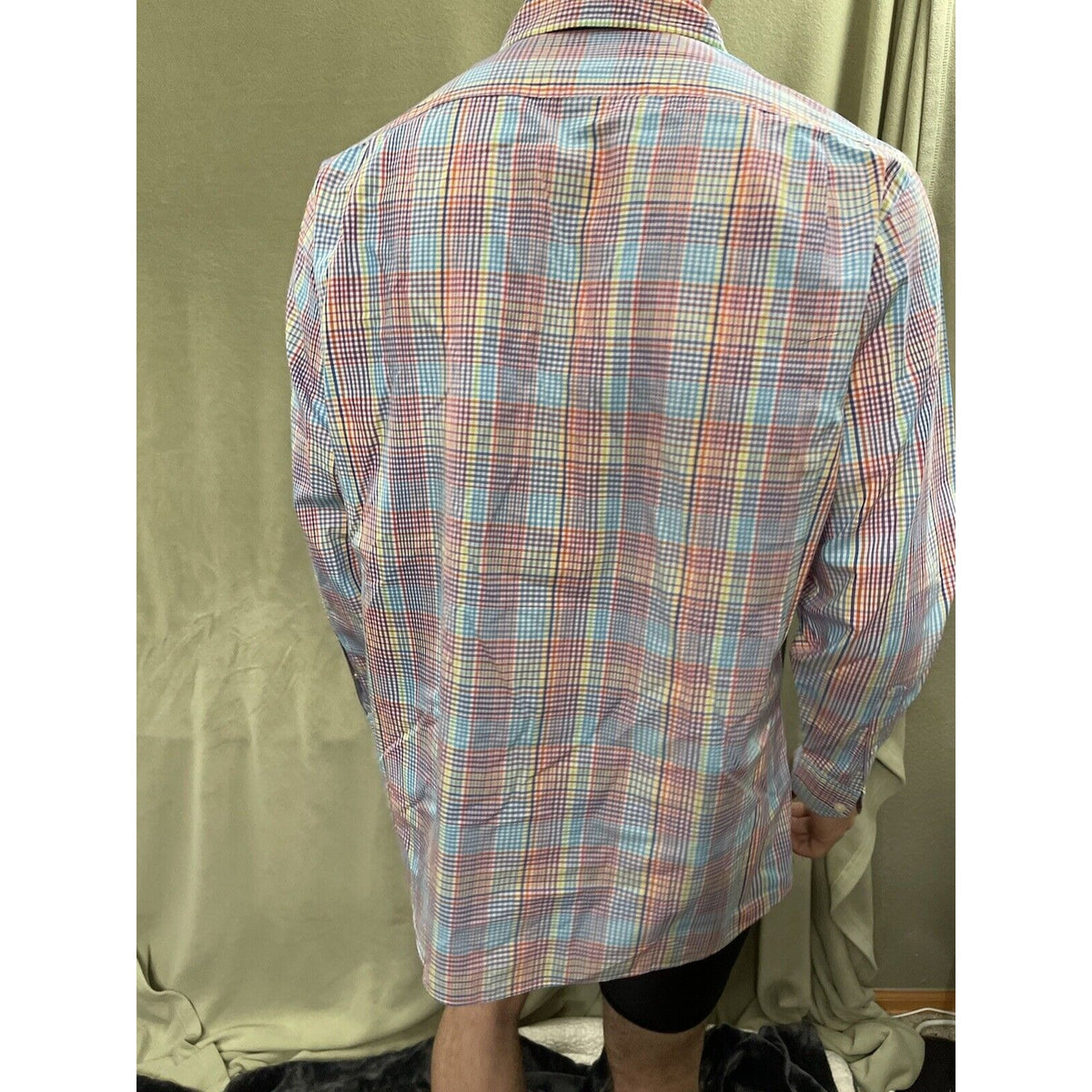 Cremieux Mens Button Down Casual Long Sleeve Shirt Rainbow Plaid Medium Cotton