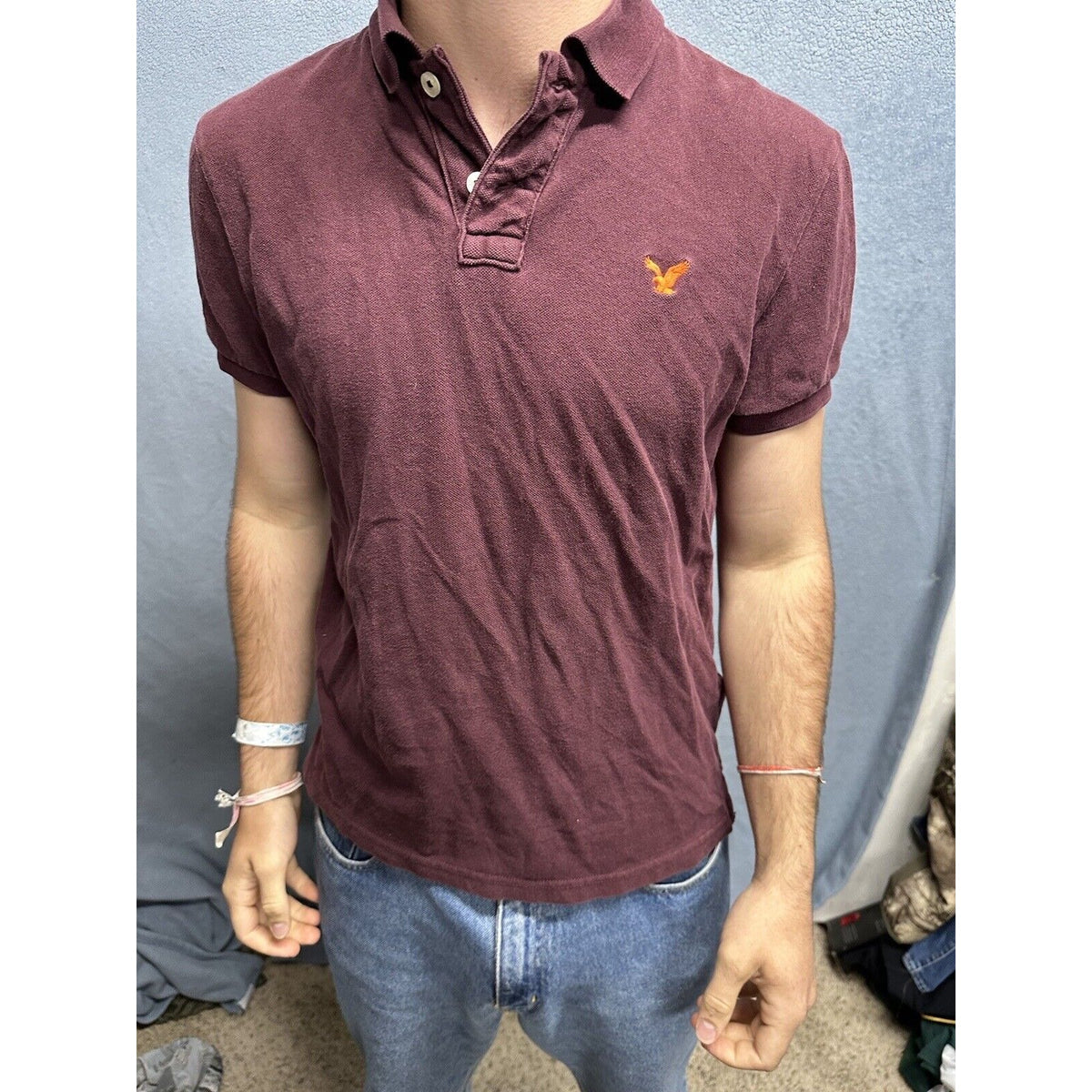 Men’s Plum American Eagle Small Athletic Fit Polo Shirt