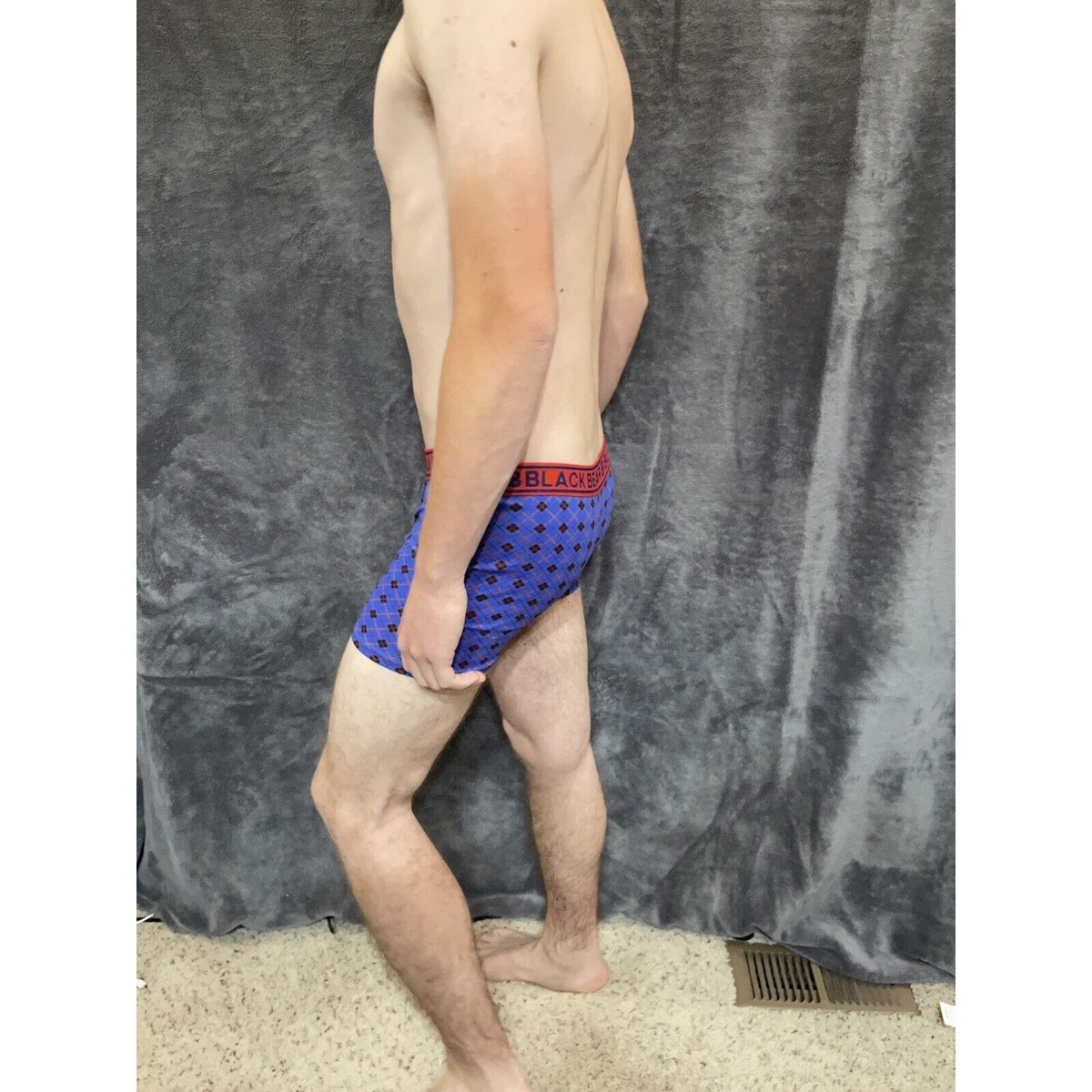 men's medium athletic trunk style black bear boxer brief Blue And Red Plaid