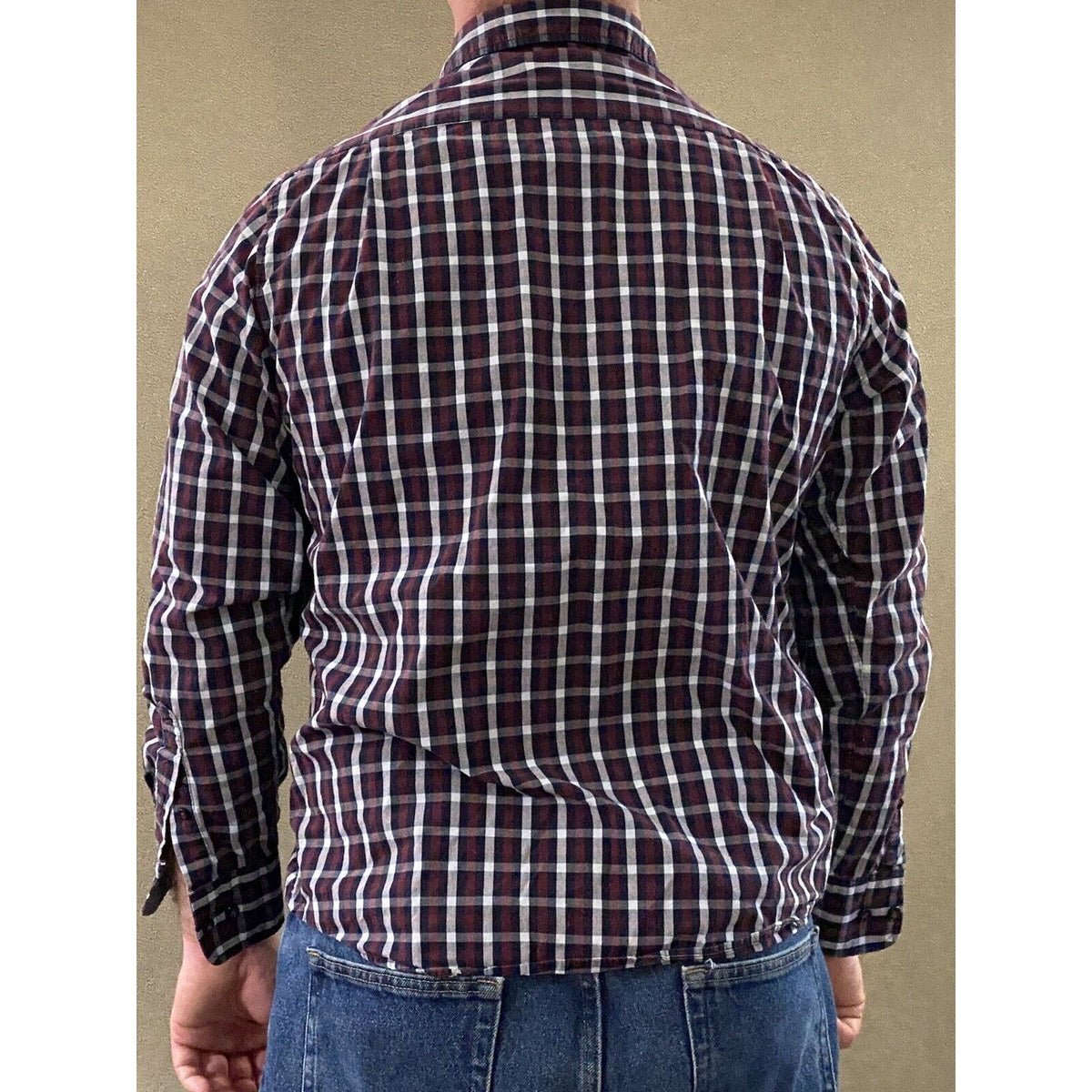 Beverly Hills Polo Club Mens Large White Red Black Plaid Button-down Long Sleeve