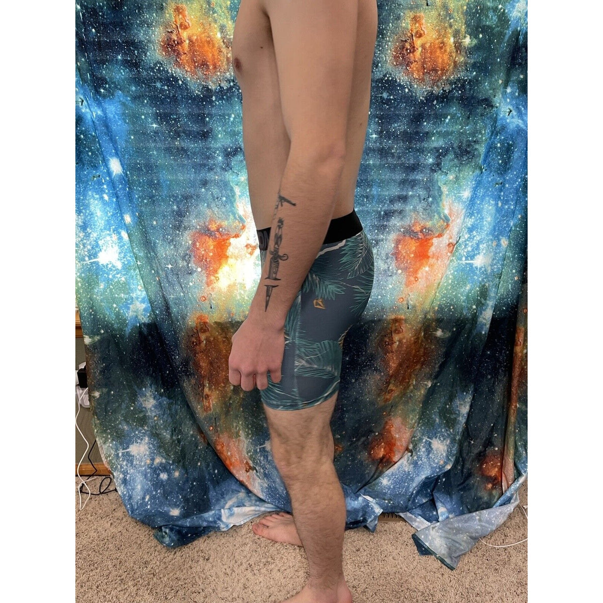 Men's volcom large tropical leaves compression shorts