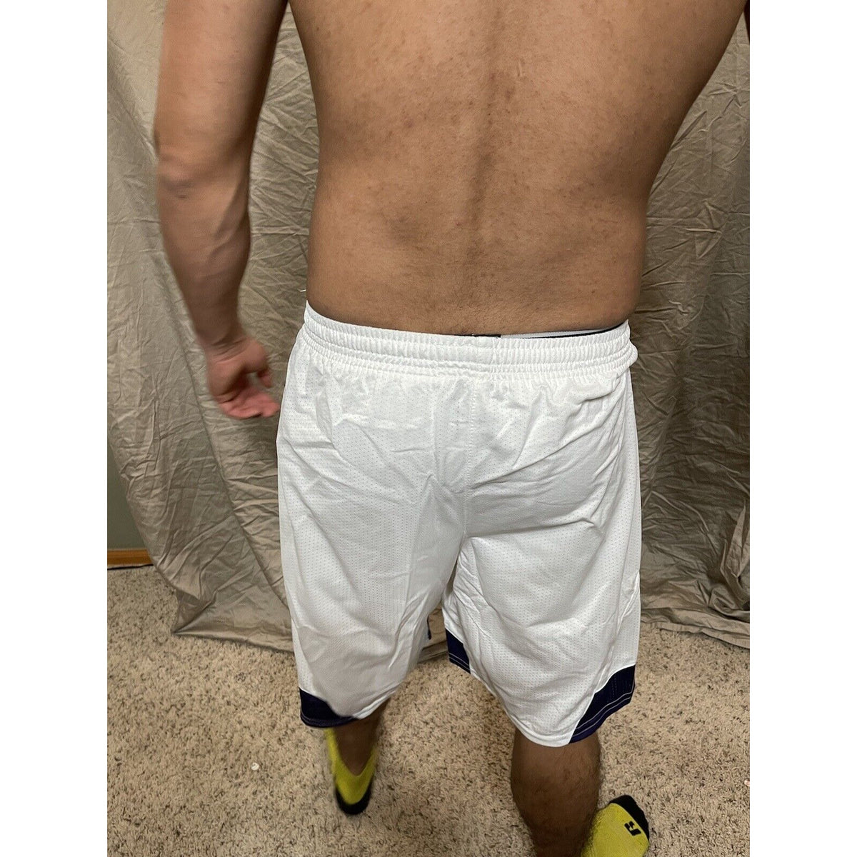 Men's under armour Small white and purple Lacrosse style shorts no pockets