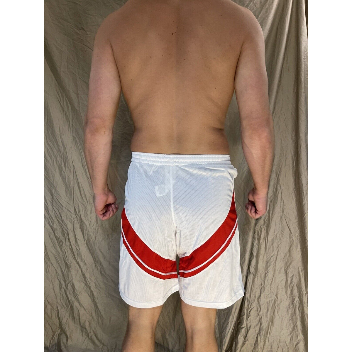 men's large under armour White With Red athletic workout lacrosse shorts