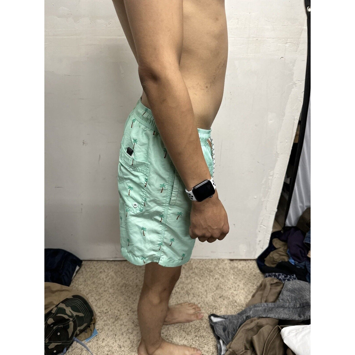Men’s American Eagle Green Palm Tree Swim Trunks Small
