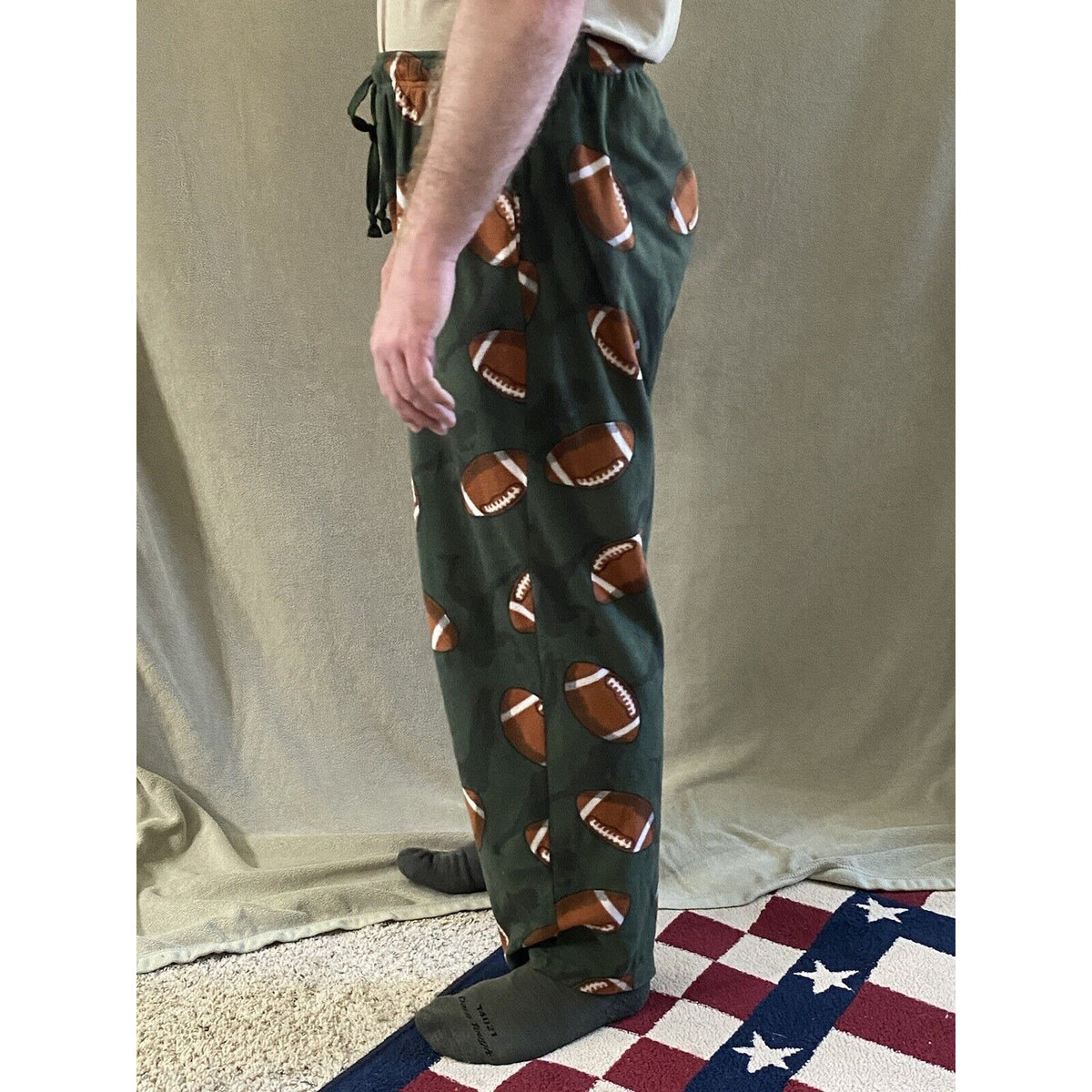 Croft & Barrow Men’s Large Green Football Polyester Fleece Pajama Lounge Pants