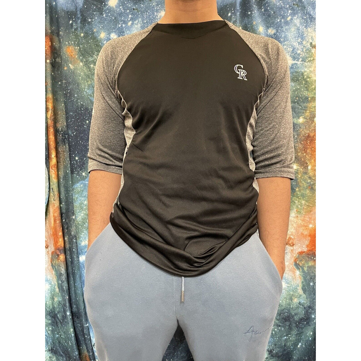 MLB Baseball Colorado Rockies Black Tshirt medium Majestic Zippered Pocket