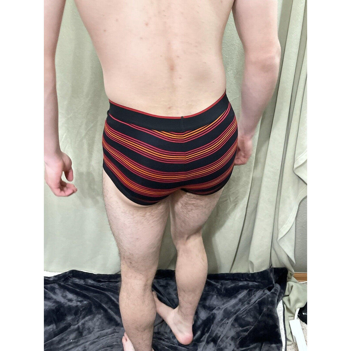 Papi Men’s Small Red black orange stripe Compression Trunks 5% Spandex brand new
