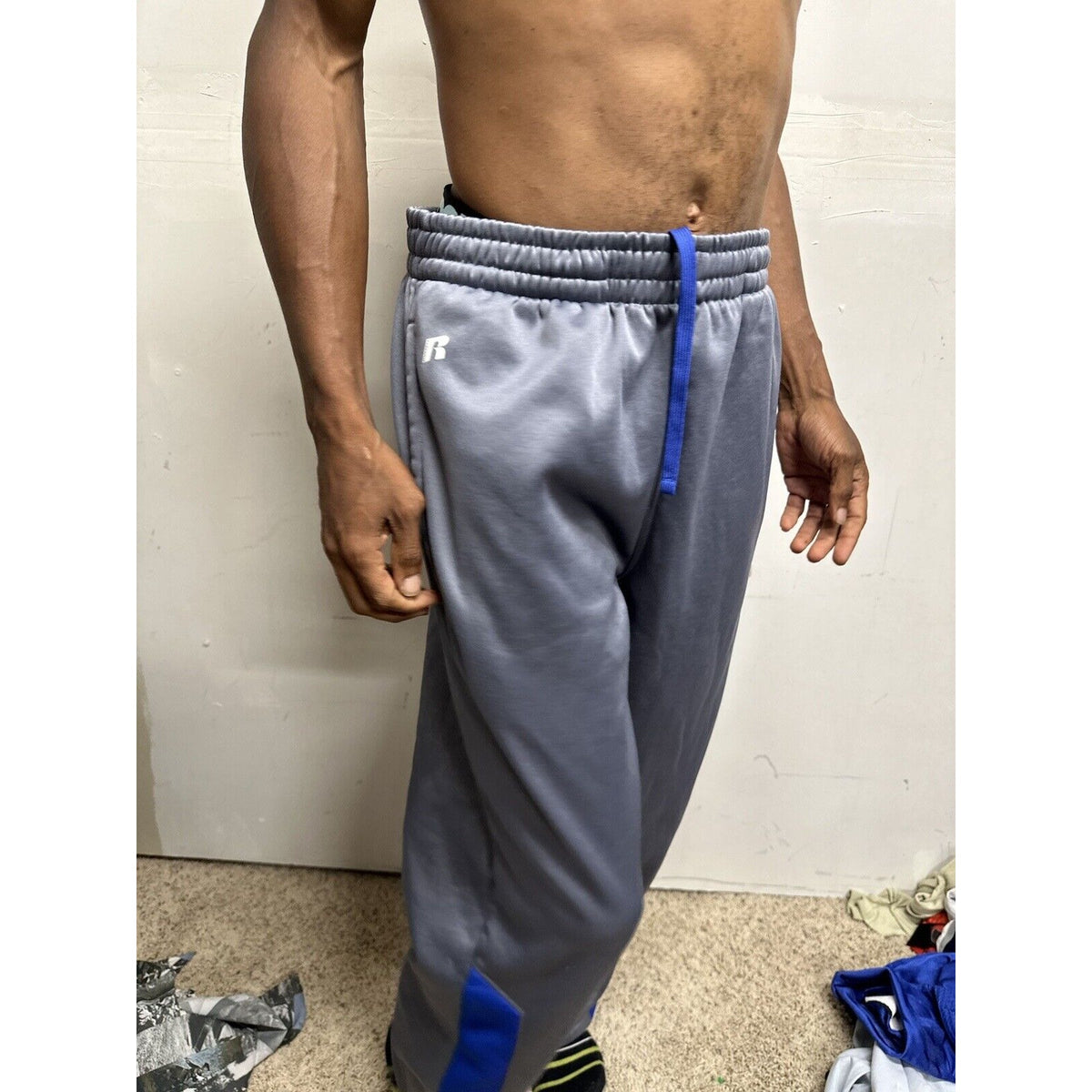 Men’s Gray Large Russell Polyester Sweat Pants With Pockets Air Force Falcons US