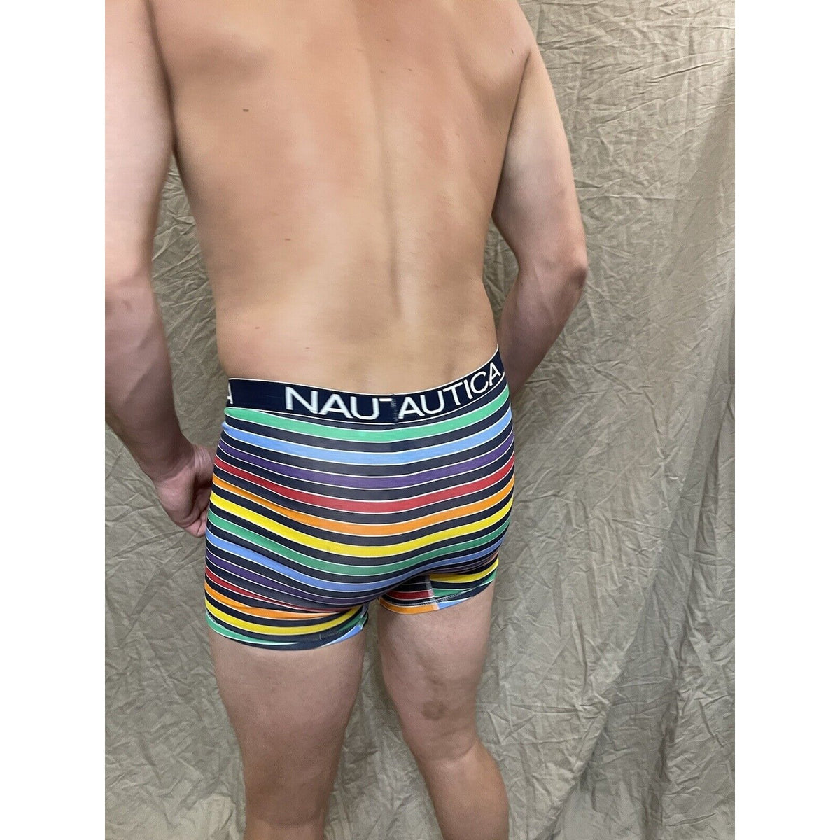men's Rainbow Pride nautica 5% spandex boxer brief  Blue Medium
