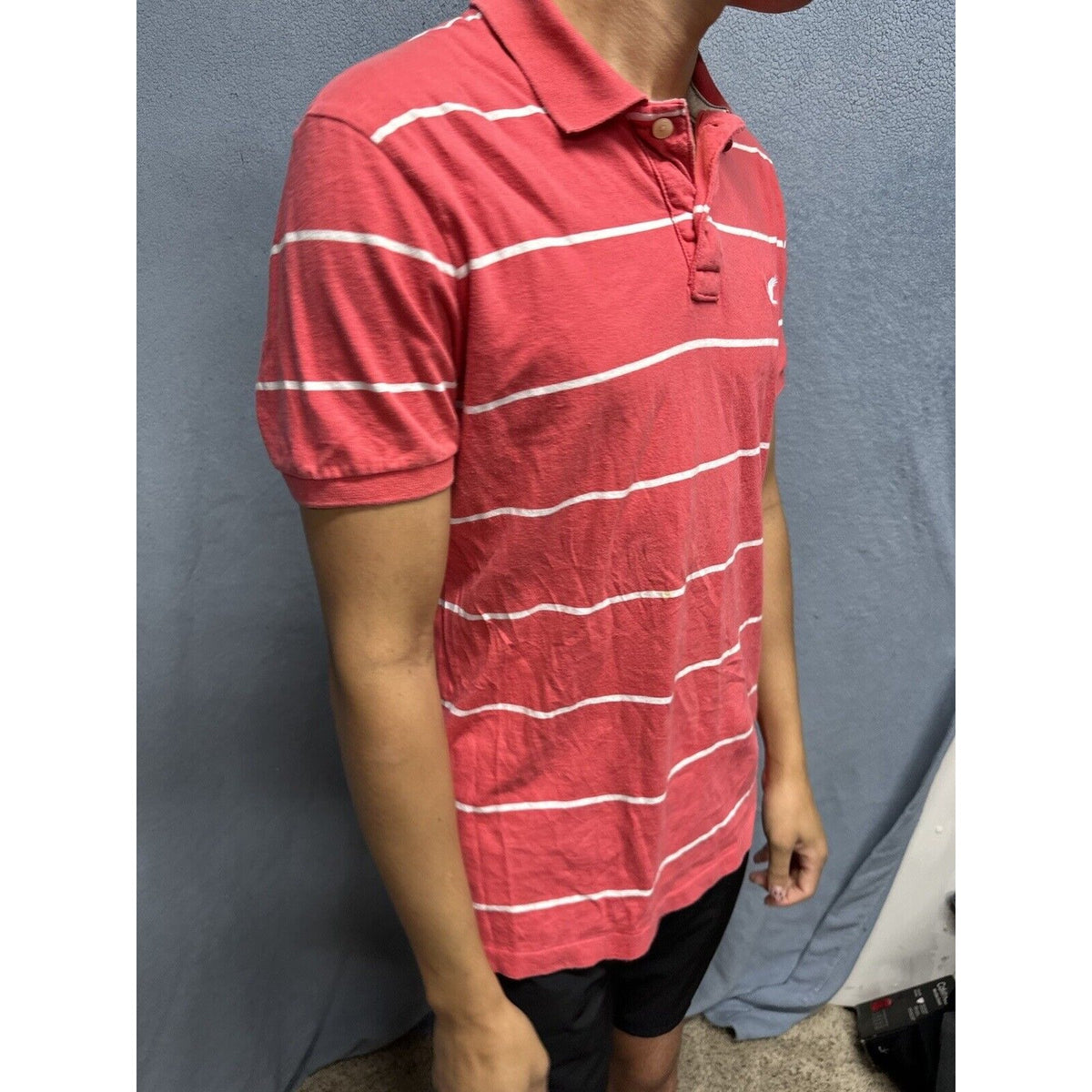 Salmon Pink Men’s Striped American Eagle Vintage Fit Large Polo Shirt