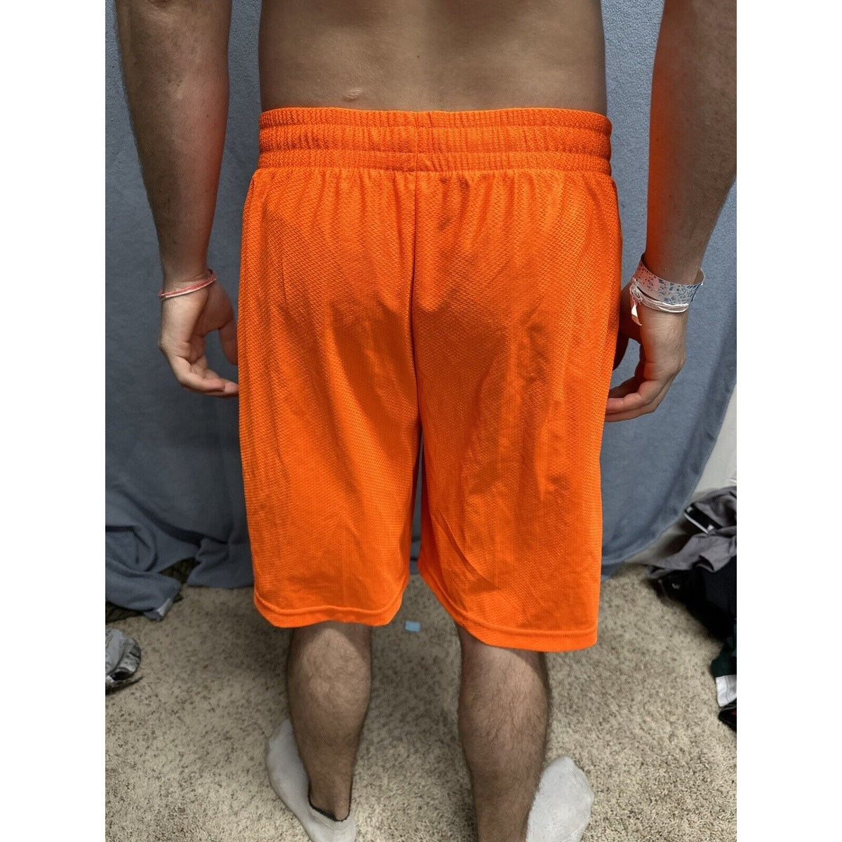 Men’s Neon Orange Starter Medium Athletic Shorts With  Pockets